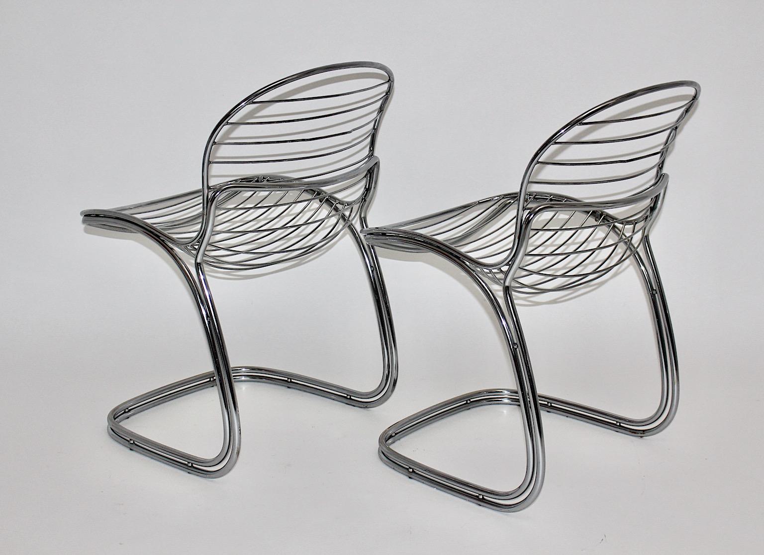 Late 20th Century Space Age Vintage Chairs Chromed Steel Gastone Rinaldi for Rima, Italy, 1970s For Sale