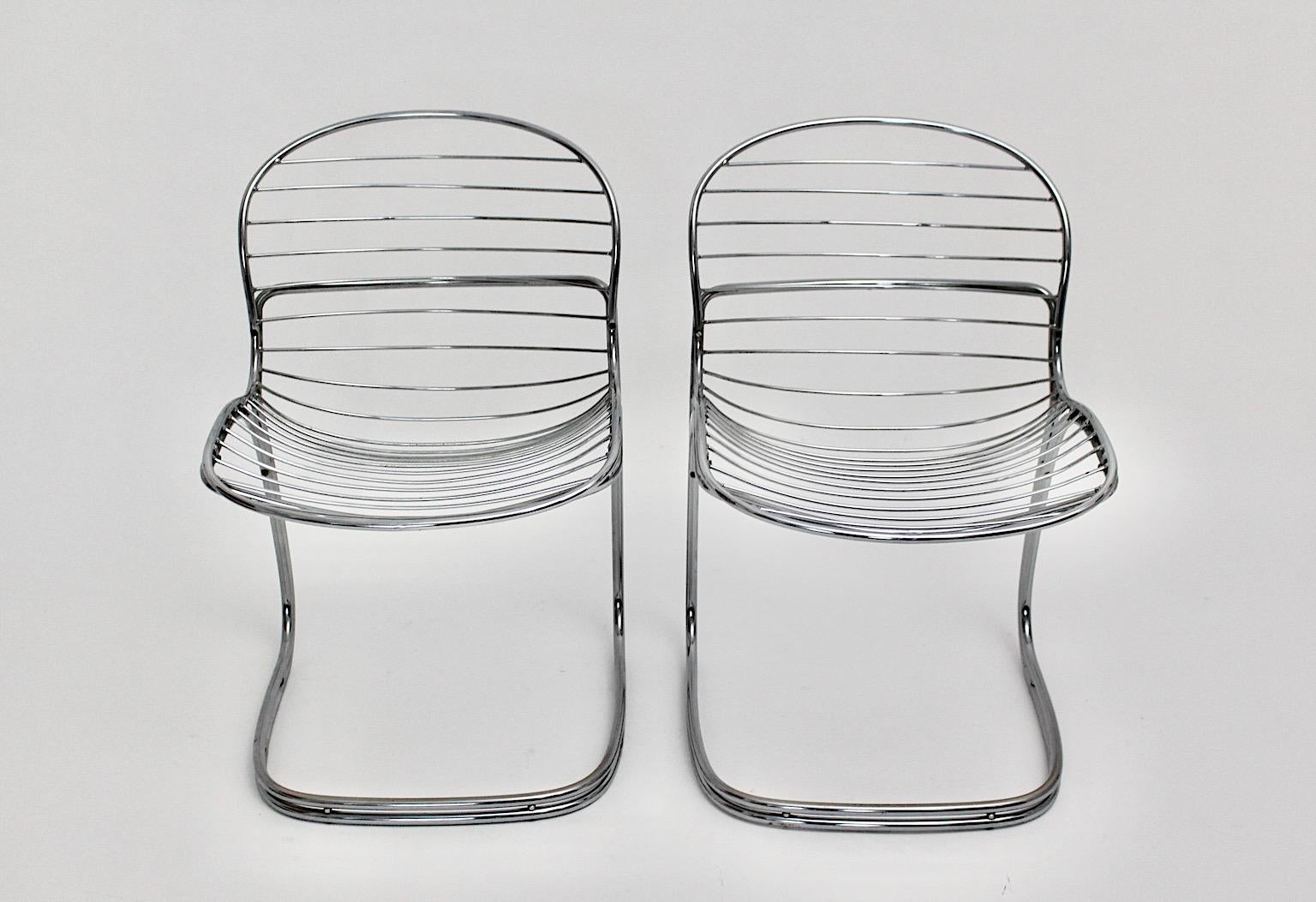 Metal Space Age Vintage Chairs Chromed Steel Gastone Rinaldi for Rima, Italy, 1970s For Sale