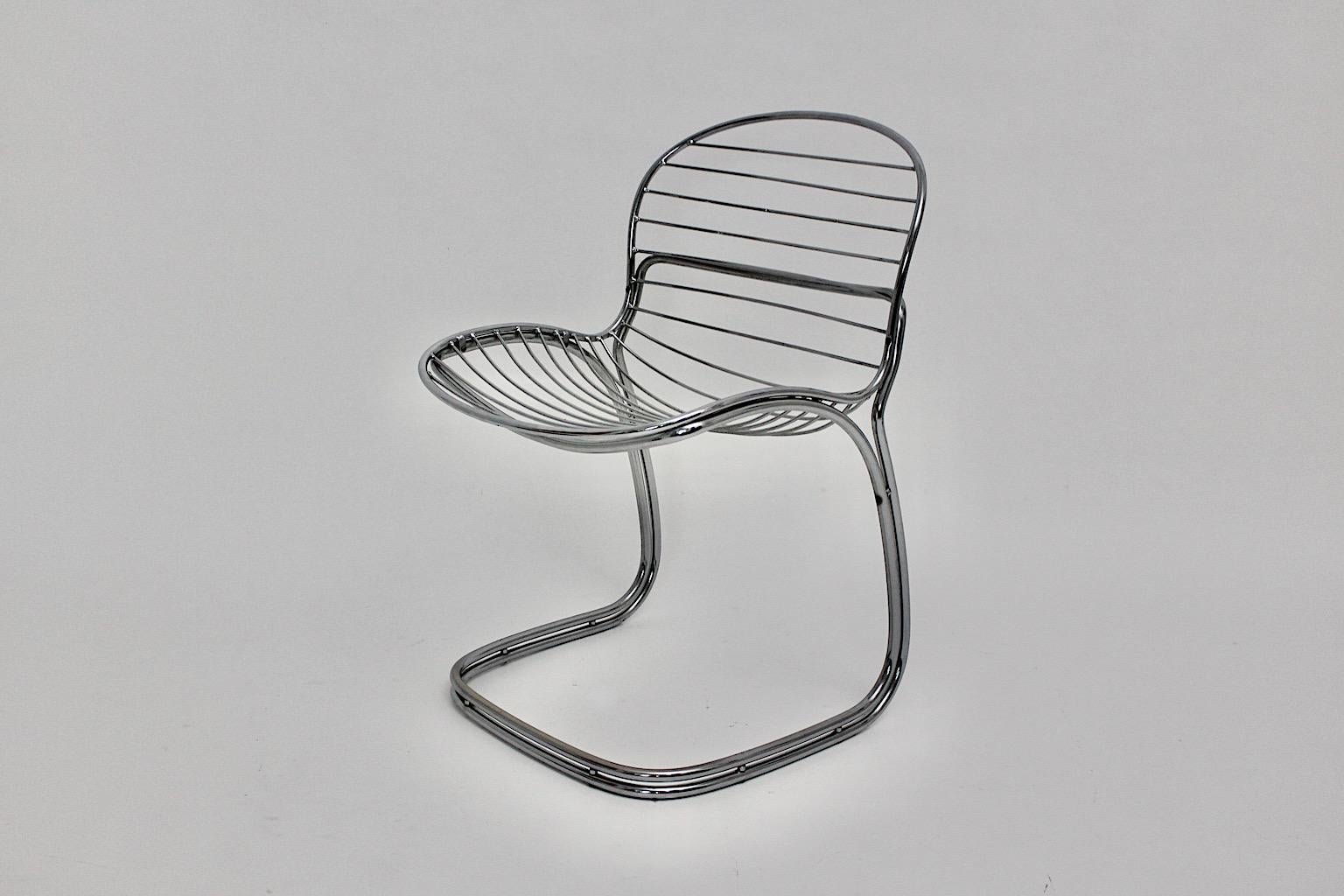 Space Age Vintage Chairs Chromed Steel Gastone Rinaldi for Rima, Italy, 1970s For Sale 1