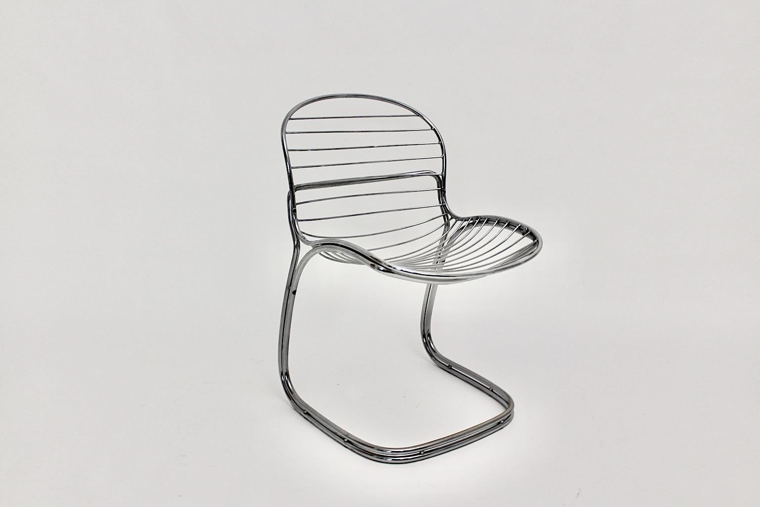 Space Age Vintage Chairs Chromed Steel Gastone Rinaldi for Rima, Italy, 1970s For Sale 3