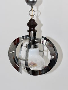 Space Age Vintage Chandelier Opaline Glass Chrome Mazzega 1960s Italy