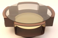 Tavolino da caffè vintage in plastica e vetro color cioccolato 1970 AGE