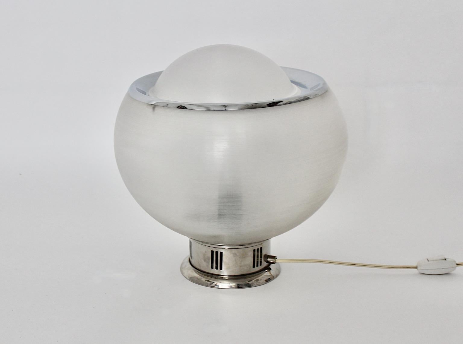Italian Space Age Vintage Chromed Metal Plexiglass Table Lamp Harvey Guzzini 1970s Italy For Sale