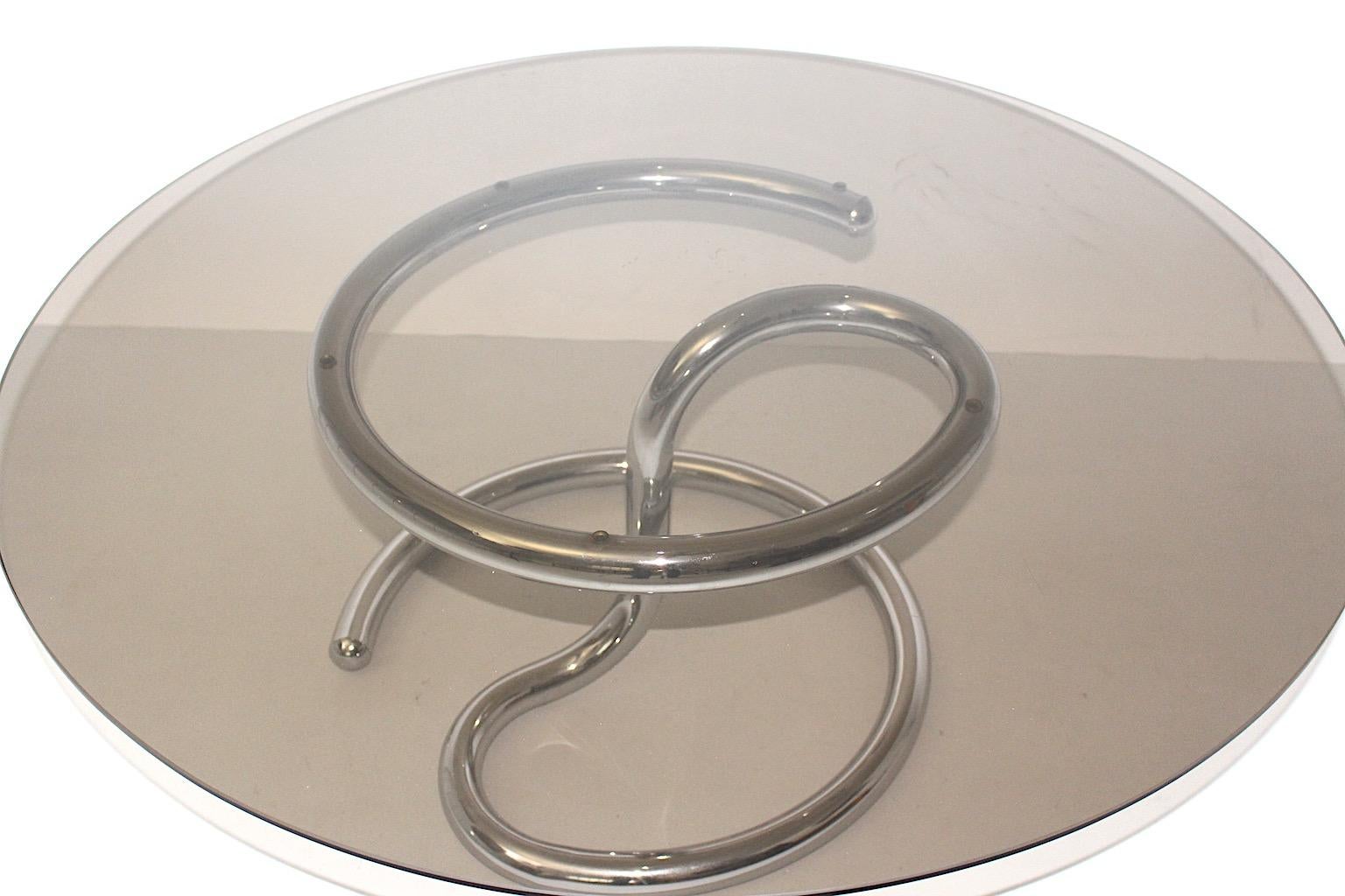 Space Age Vintage Chromed Metal Smoked Glass Coffee Table, 1970s, Germany In Good Condition For Sale In Vienna, AT