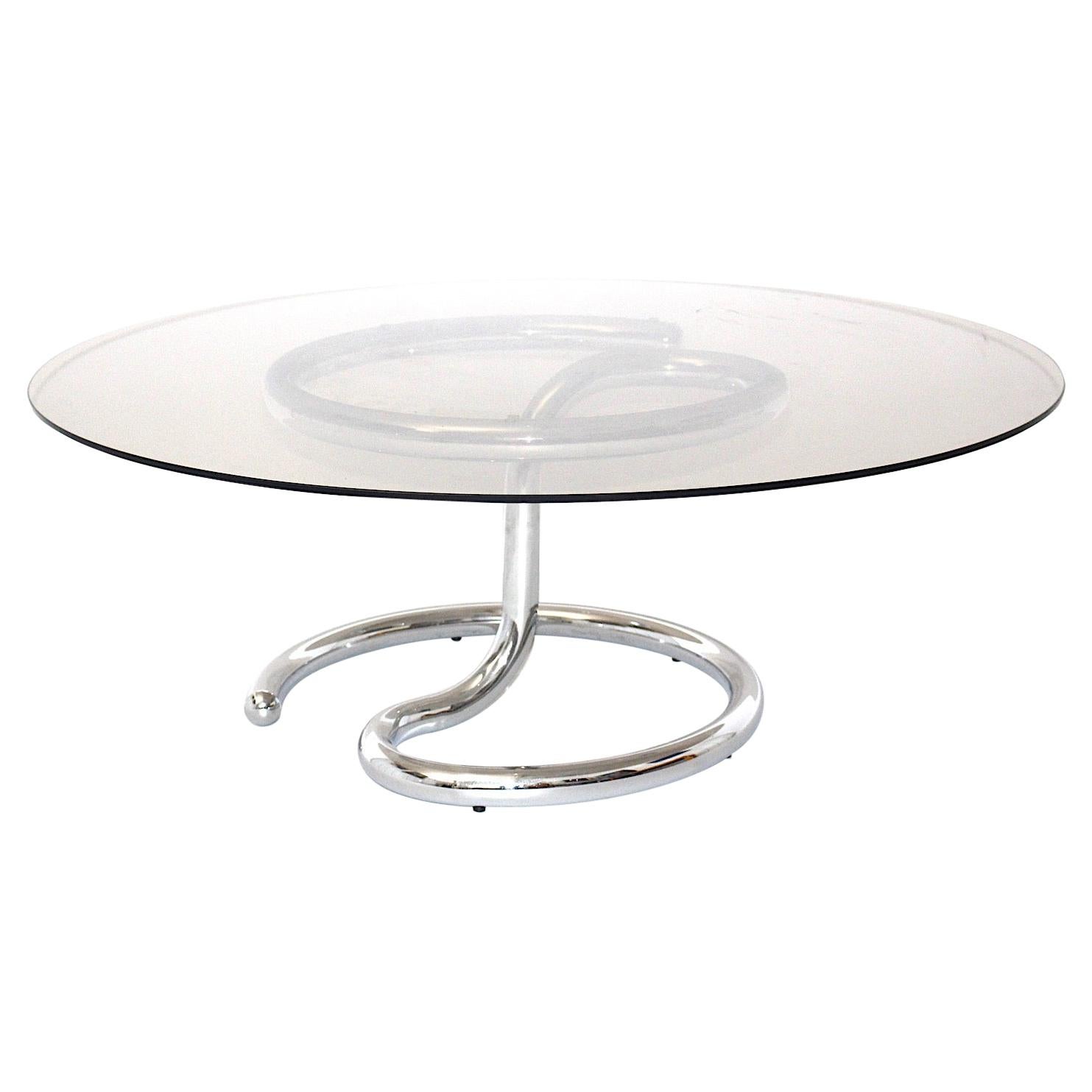 Space Age Vintage Chromed Metal Smoked Glass Coffee Table, 1970s, Germany For Sale