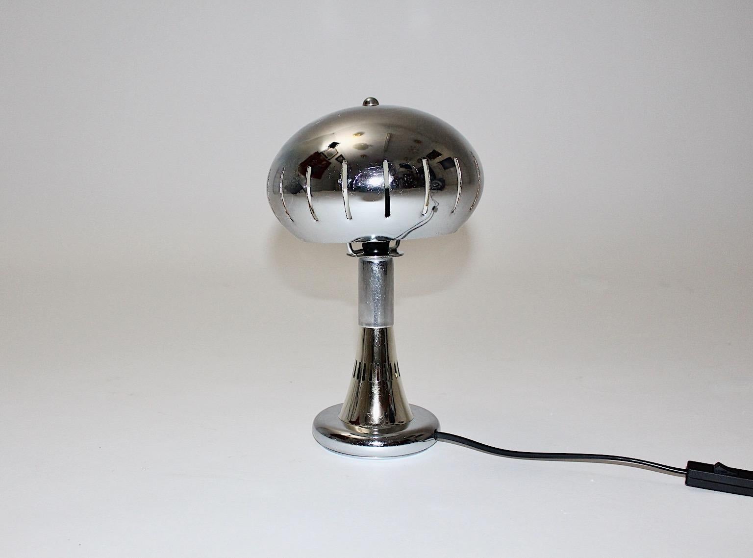 Space Age Vintage Chromed Metal Table Lamp Mushroom Panton 1970s Scandinavia For Sale 5