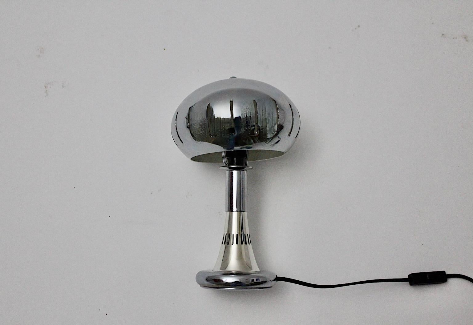 Space Age Vintage Chromed Metal Table Lamp Mushroom Panton 1970s Scandinavia For Sale 3