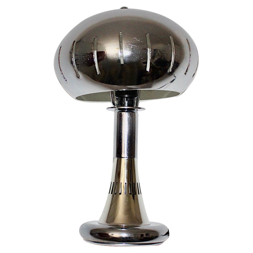 Space Age Vintage Lámpara de Sobremesa de Metal Cromado Champiñón Panton Años 70 Escandinavia