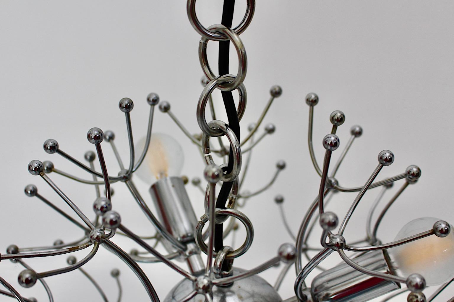 Space Age Vintage Circular Sputnik Chromed Pendant Gaetano Sciolari 1960s, Italy For Sale 5