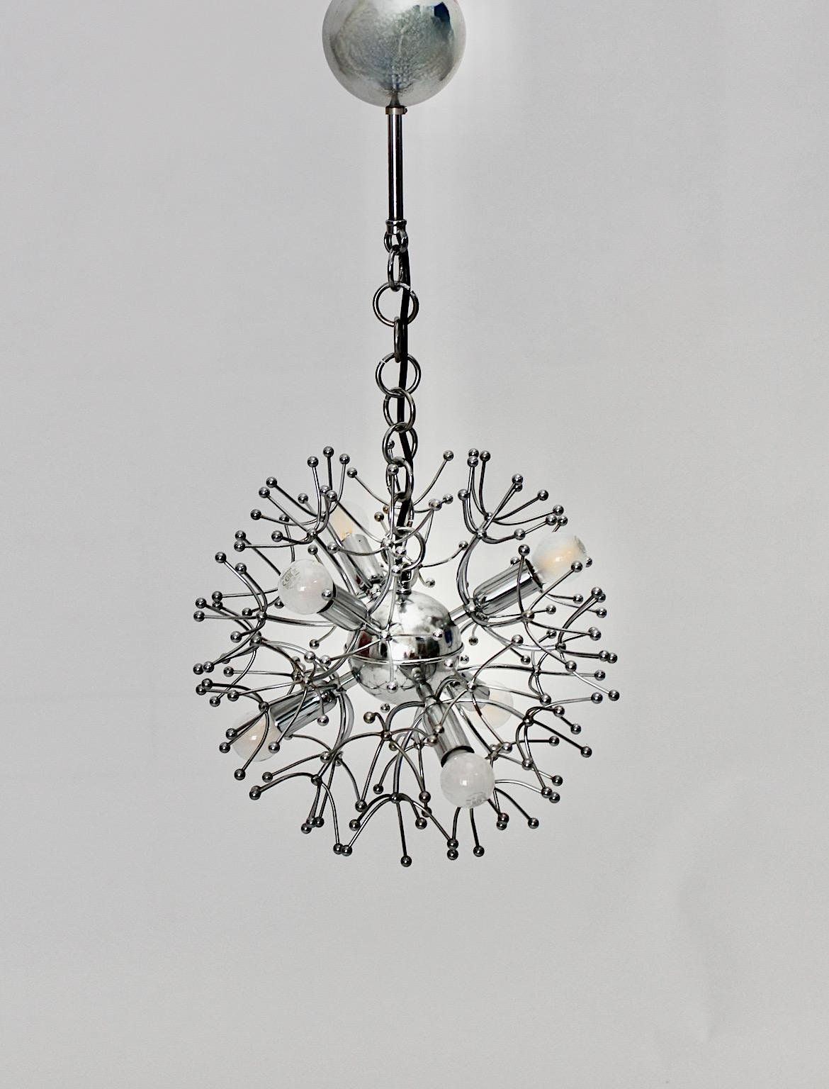 Mid-20th Century Space Age Vintage Circular Sputnik Chromed Pendant Gaetano Sciolari 1960s, Italy For Sale