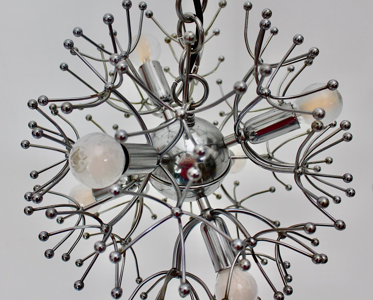 Space Age Vintage Circular Sputnik Chromed Pendant Gaetano Sciolari 1960s, Italy For Sale 1