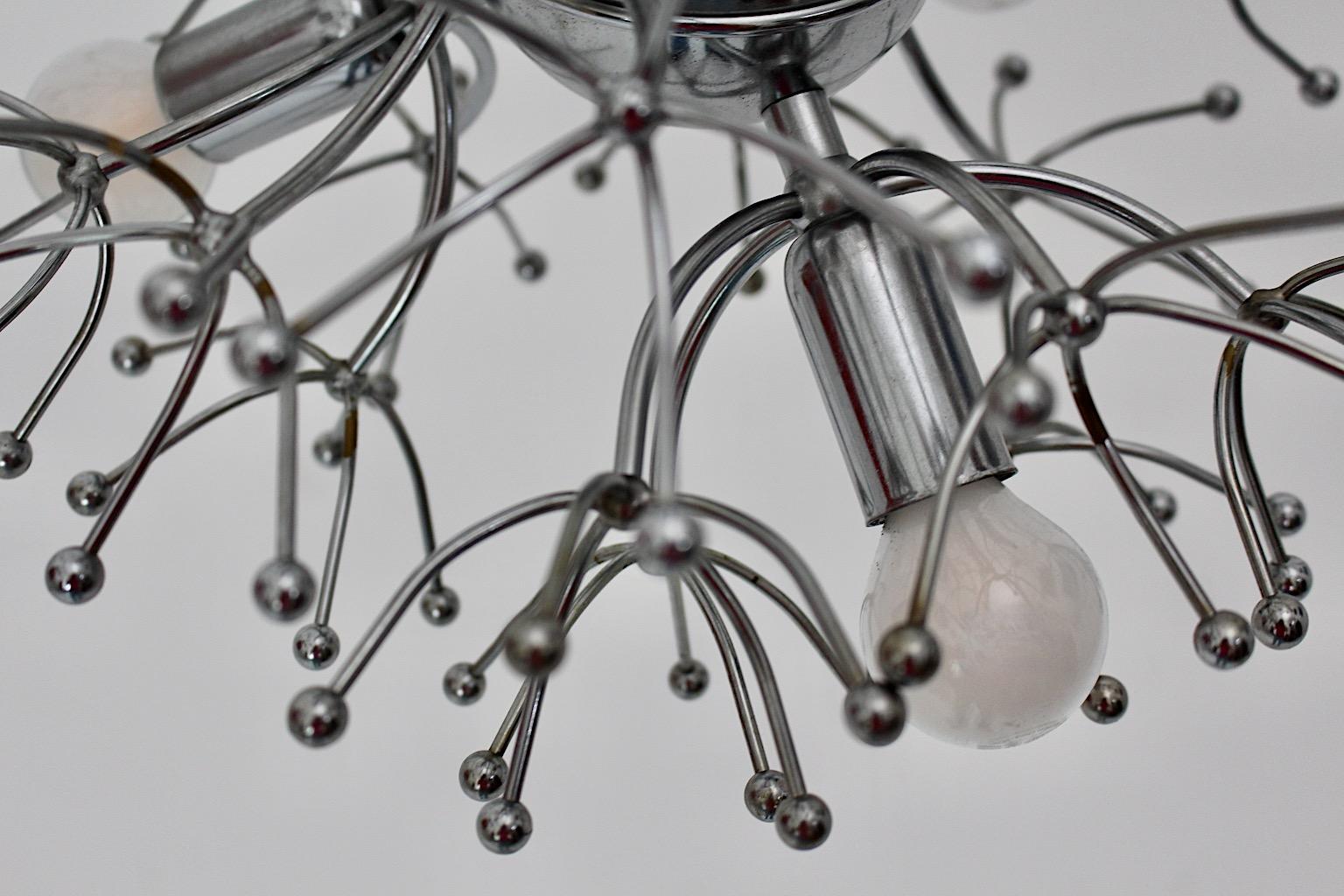 Space Age Vintage Circular Sputnik Chromed Pendant Gaetano Sciolari 1960s, Italy For Sale 2