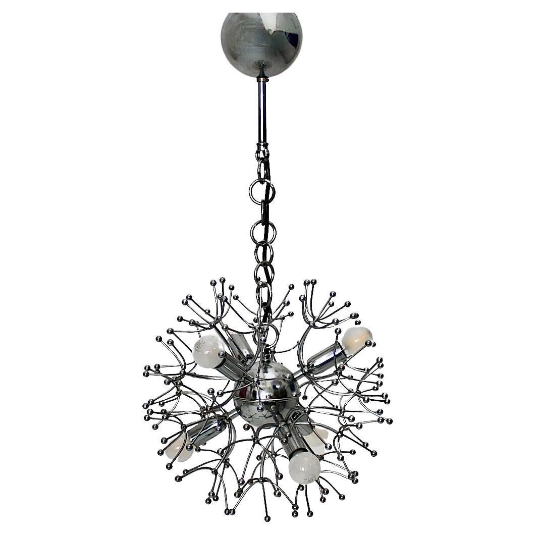 Space Age Vintage Circular Sputnik Chromed Pendant Gaetano Sciolari 1960s, Italy For Sale