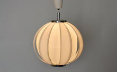Space Age Vintage Circular White Plastic Lamella Metal Chandelier Pendant, 1970s