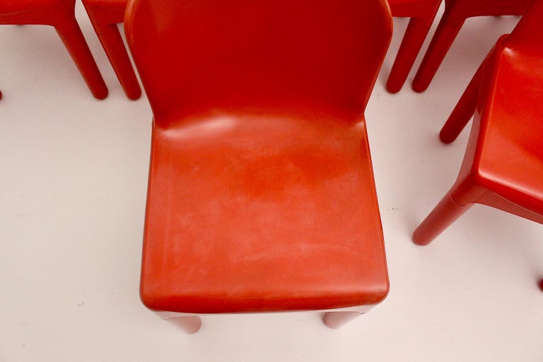 Space Age Vintage Eight Red Plastic Dining Chairs by Marcello Siard, Italy, 1969 For Sale 7
