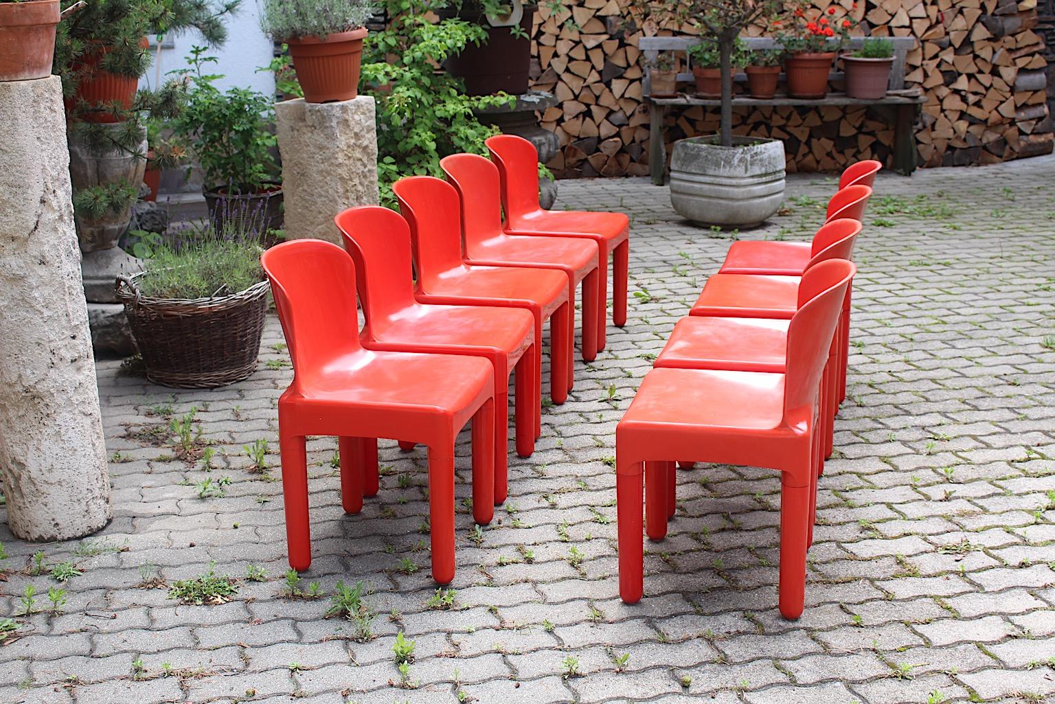 Space Age Vintage Ocho sillas de comedor de plástico rojo Marcello Siard 1969 Italia en venta 4