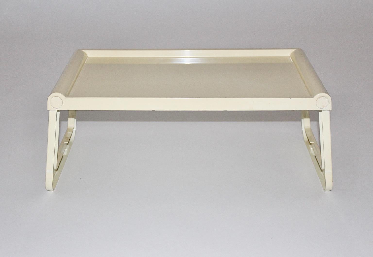 Italian Space Age Vintage Foldable Ivory Plastic Table Luigi Massoni Guzzini 1970s Italy For Sale