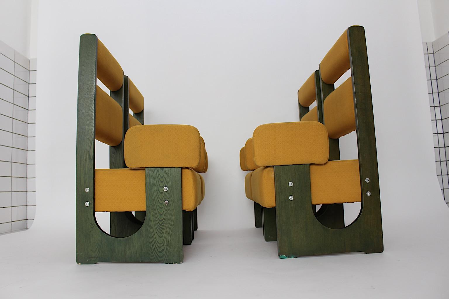 20th Century Space Age Vintage Freestanding Armchairs Quartett Set of Four Green Ash 1960s For Sale