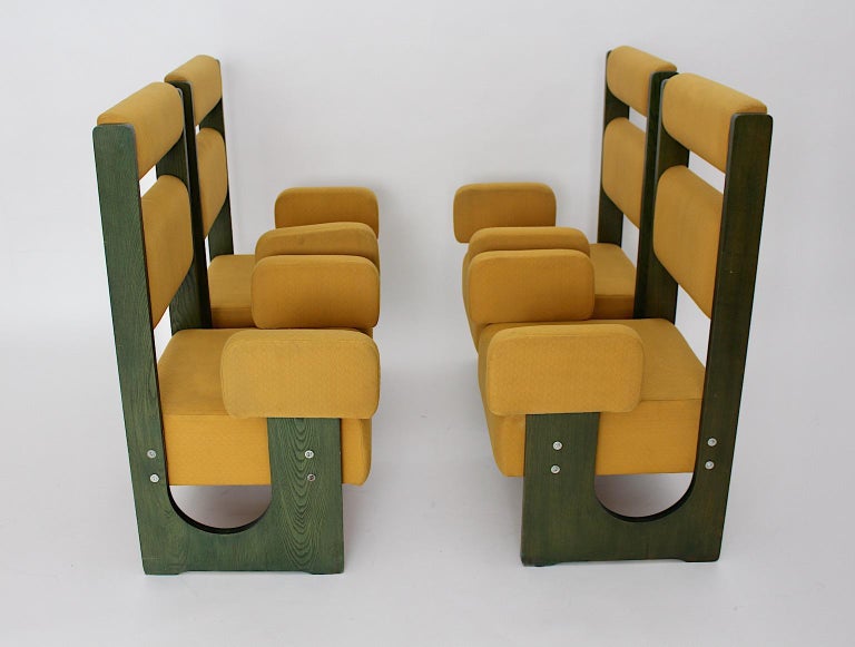 Upholstery Space Age Vintage Freestanding Armchairs Quartett Set of Four Green Ash 1960s For Sale