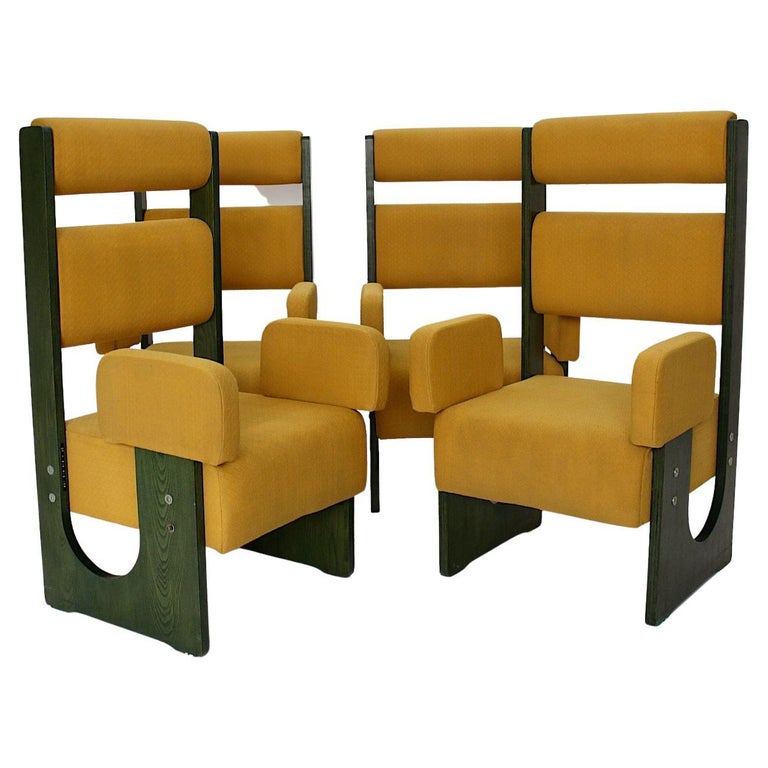 Space Age Vintage Freestanding Armchairs Quartett Set of Four Green Ash 1960s For Sale