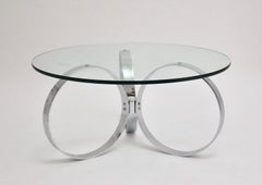 Space Age Vintage Glass Chromed Coffee Table or Sofa Table with Rings, 1960s