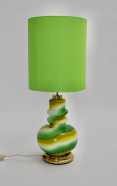 Space Age Vintage Glass Green Yellow White Table Lamp, 1960s, Italy