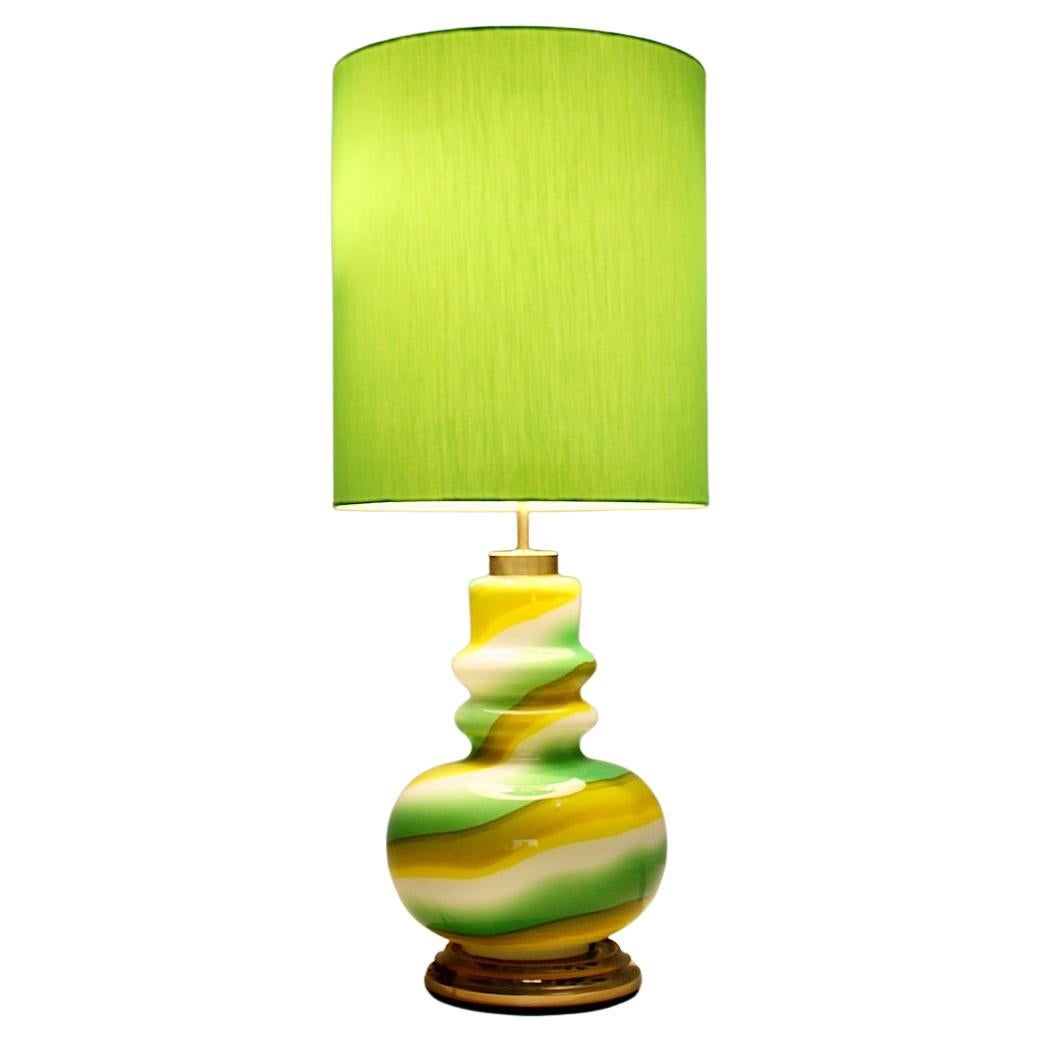 Space Age Vintage Glass Green Yellow White Table Lamp, 1960s, Italy