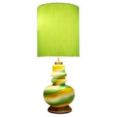Space Age Vintage Glass Green Yellow White Table Lamp, 1960s, Italy