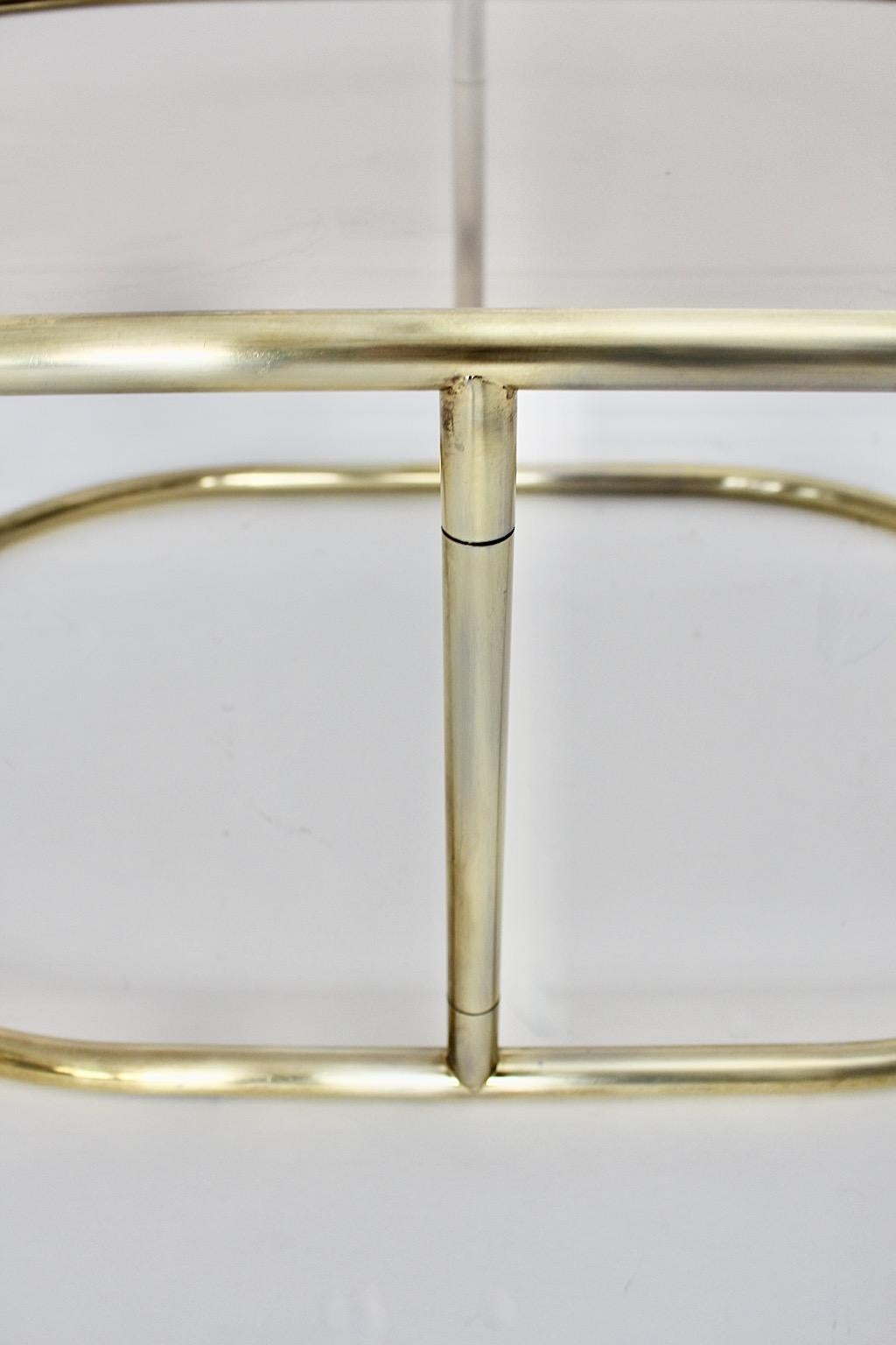 Modernist Vintage Golden Metal Glass Oval Coffee Table Sofa Table, 1960s, Italy For Sale 3