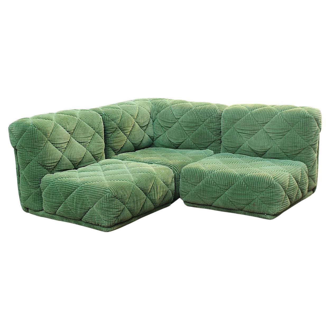 Space Age Vintage Green Modular Freestanding Sofa Wittmann Rhombos 1970s Austria