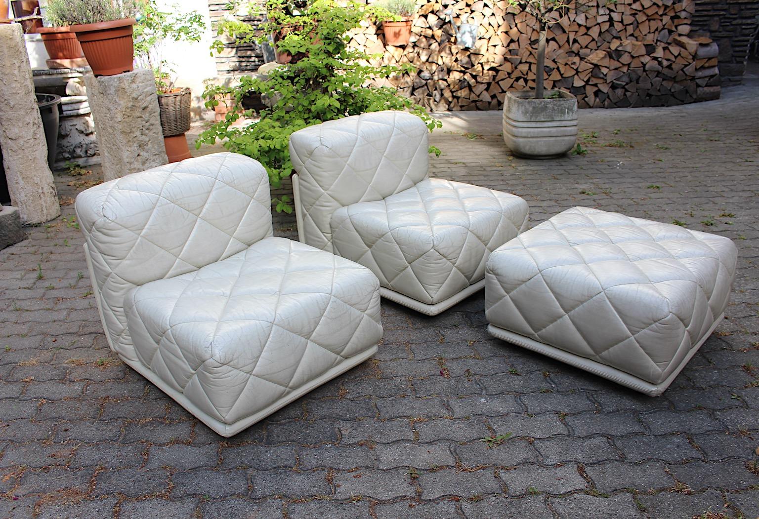 Space Age Vintage Ivory Vintage Leather Lounge Chairs Stool Settee Wittmann 1970 For Sale 7