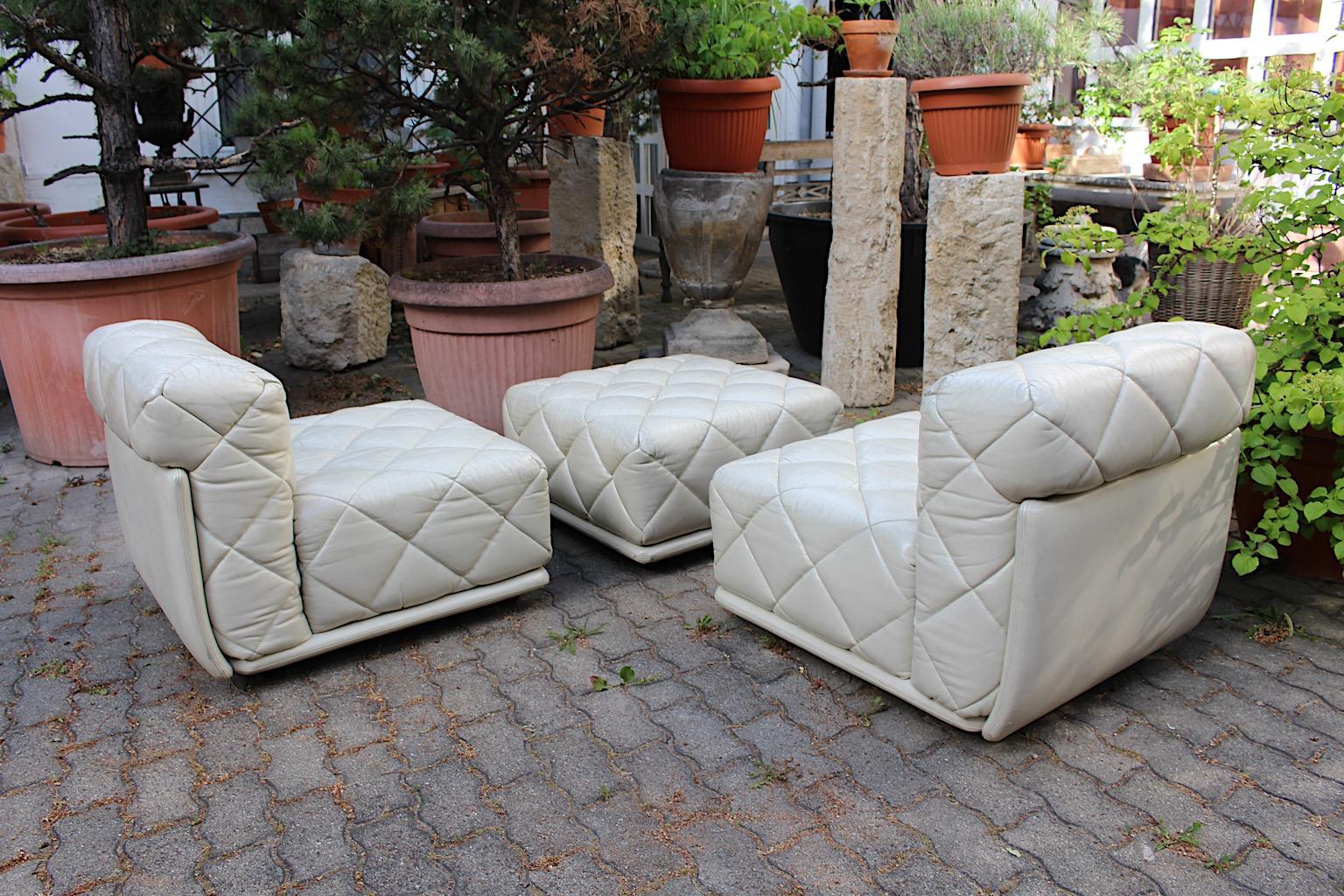 Space Age Vintage Ivory Vintage Leather Lounge Chairs Stool Settee Wittmann 1970 For Sale 9