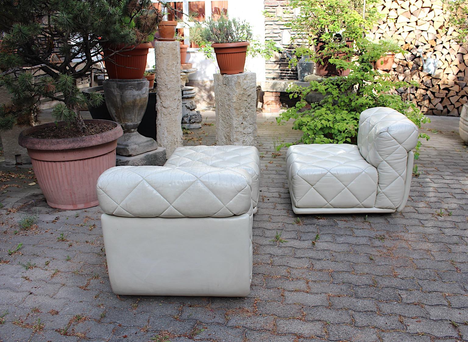 Space Age Vintage Ivory Vintage Leather Lounge Chairs Stool Settee Wittmann 1970 For Sale 11