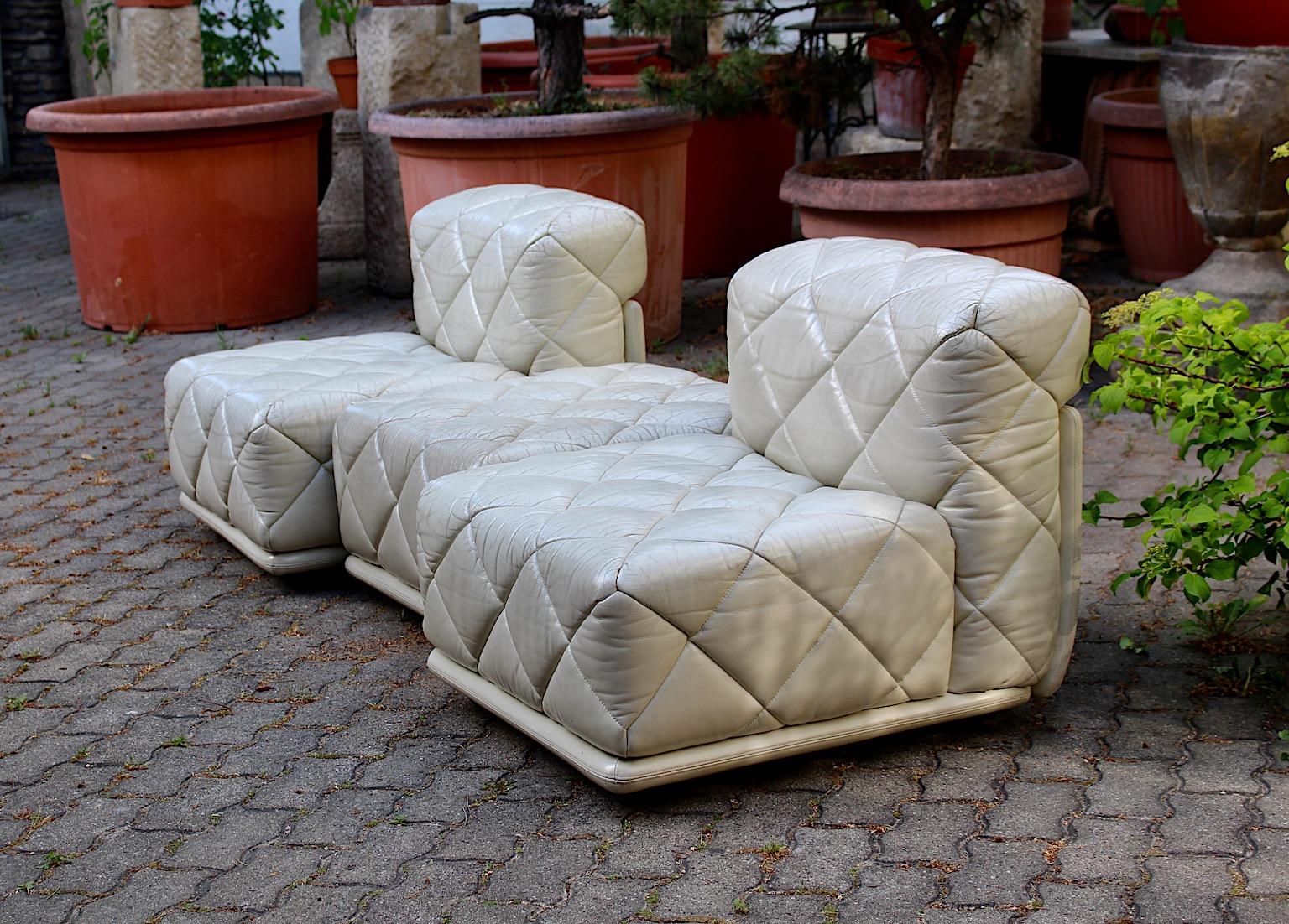 20th Century Space Age Vintage Ivory Vintage Leather Lounge Chairs Stool Settee Wittmann 1970 For Sale