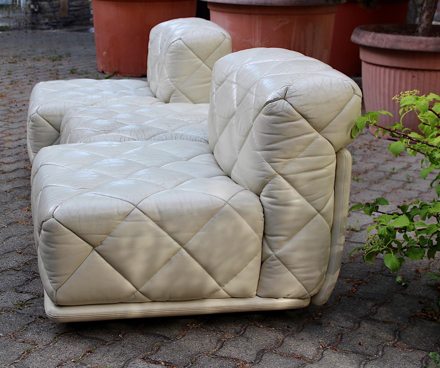Space Age Vintage Ivory Vintage Leather Lounge Chairs Stool Settee Wittmann 1970 For Sale 2