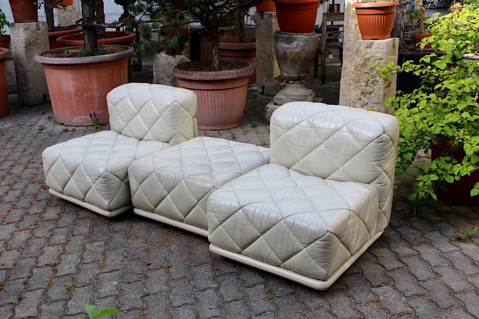 Space Age Vintage Ivory Vintage Leather Lounge Chairs Stool Settee Wittmann 1970 For Sale 3