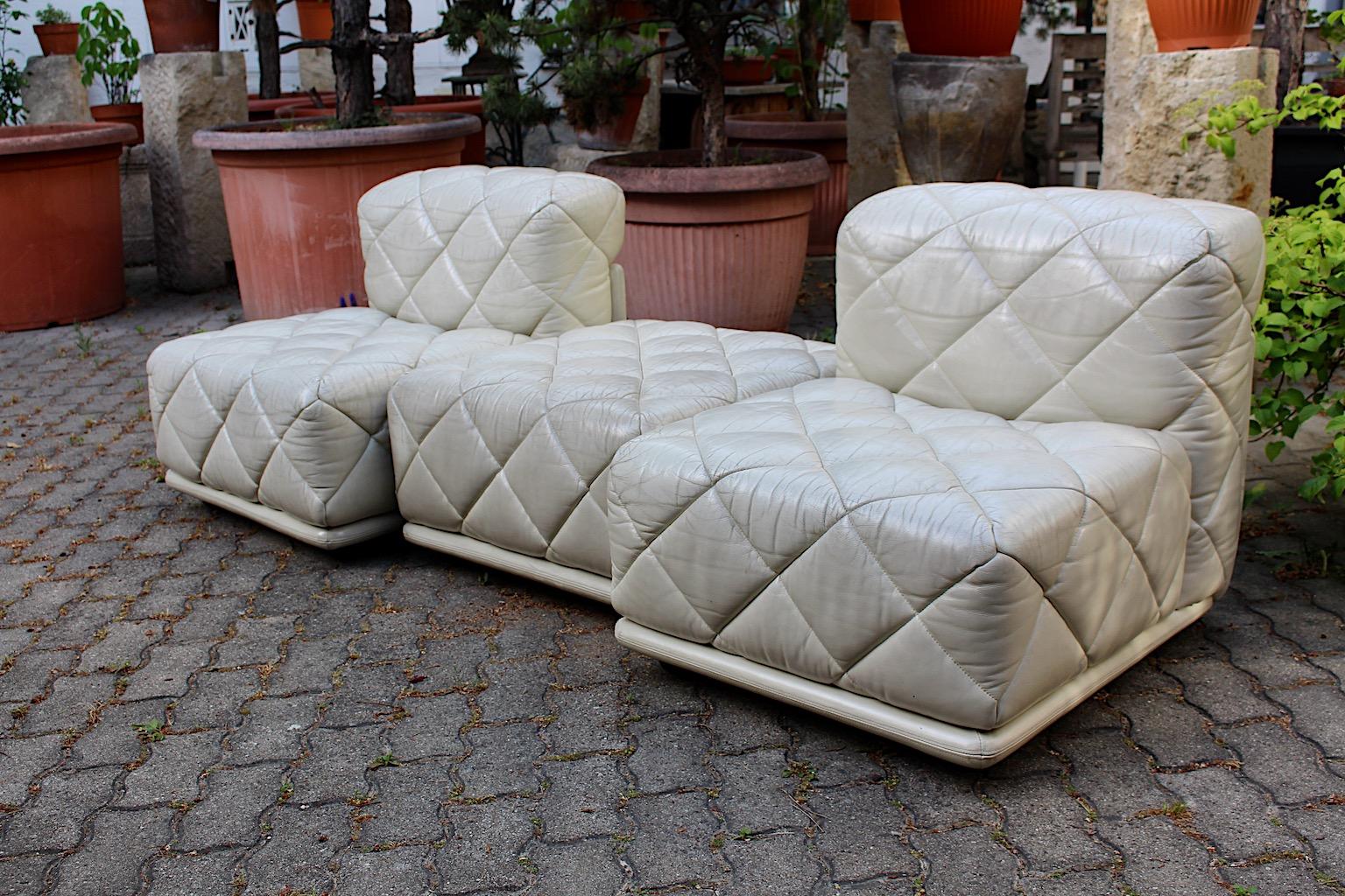 Space Age Vintage Ivory Vintage Leather Lounge Chairs Stool Settee Wittmann 1970 For Sale 4