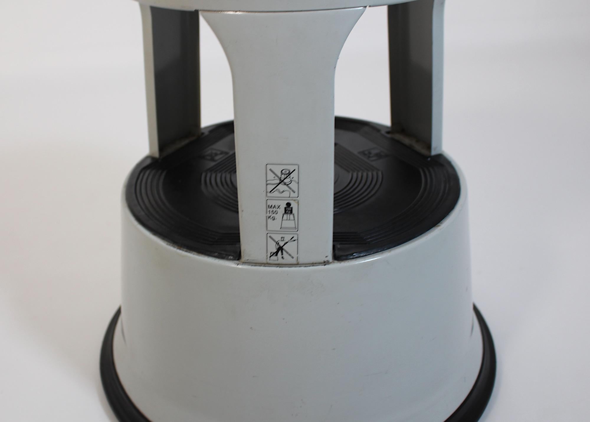 20th Century Space Age Vintage Light Grey Metal Rolling Stool Wedo similar to Kik Step 1970s For Sale