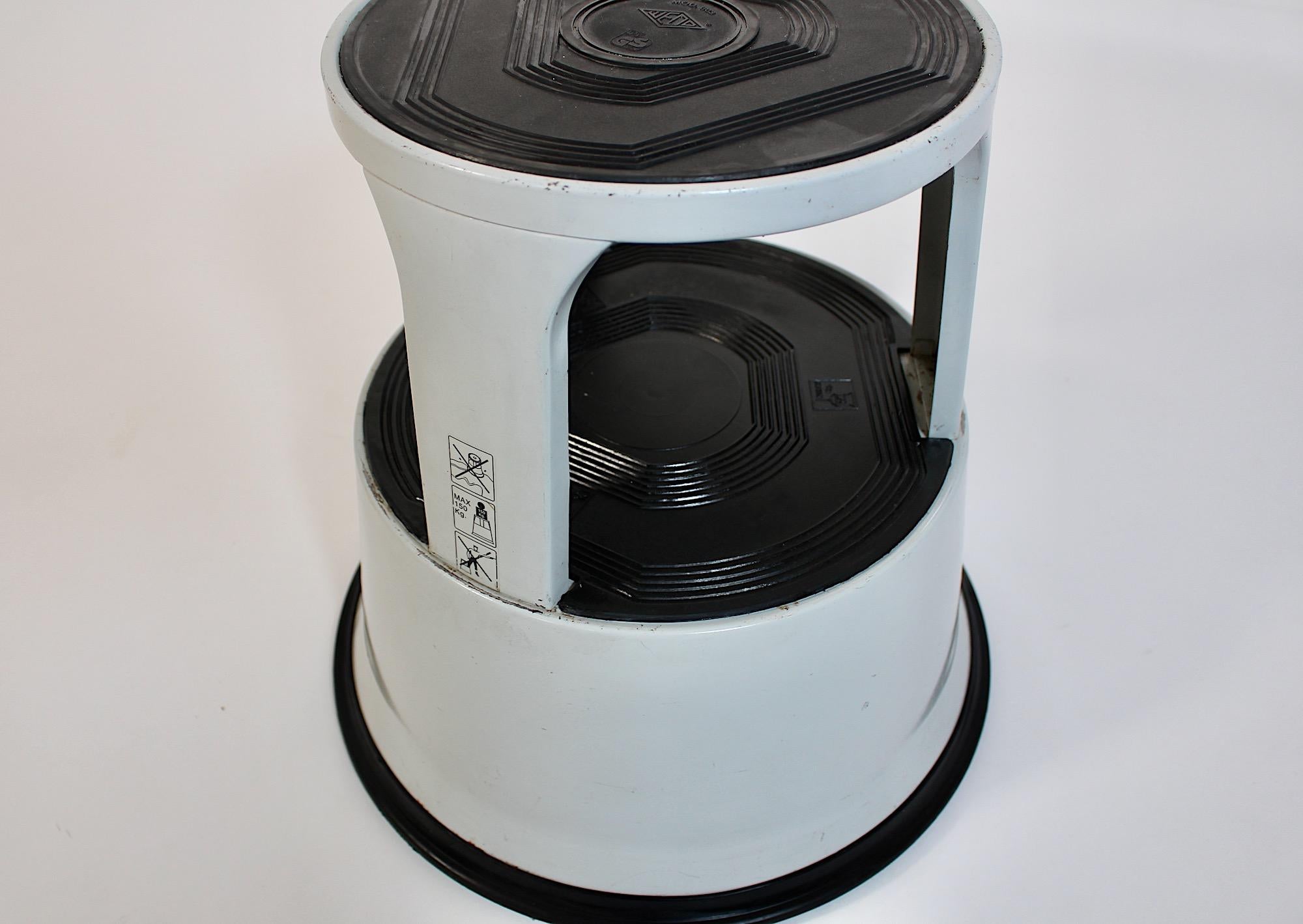 Space Age Vintage Light Grey Metal Rolling Stool Wedo similar to Kik Step 1970s For Sale 1