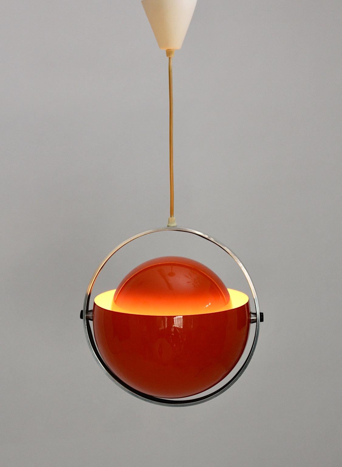 Space Age Vintage Orange Metal Chandelier Pendant Brylle Jacobsen 1970s, Denmark For Sale 4