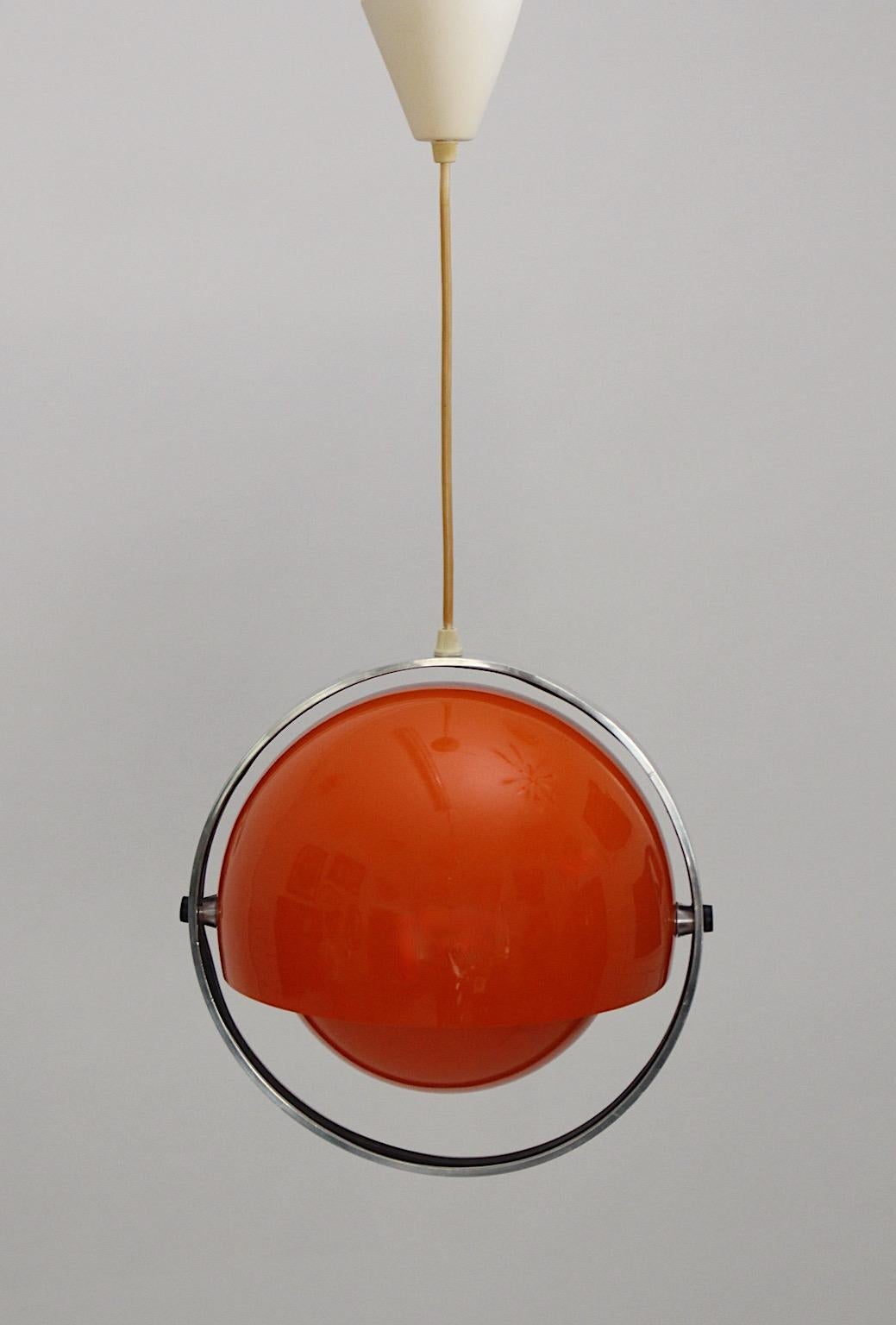 Danish Space Age Vintage Orange Metal Chandelier Pendant Brylle Jacobsen 1970s, Denmark For Sale