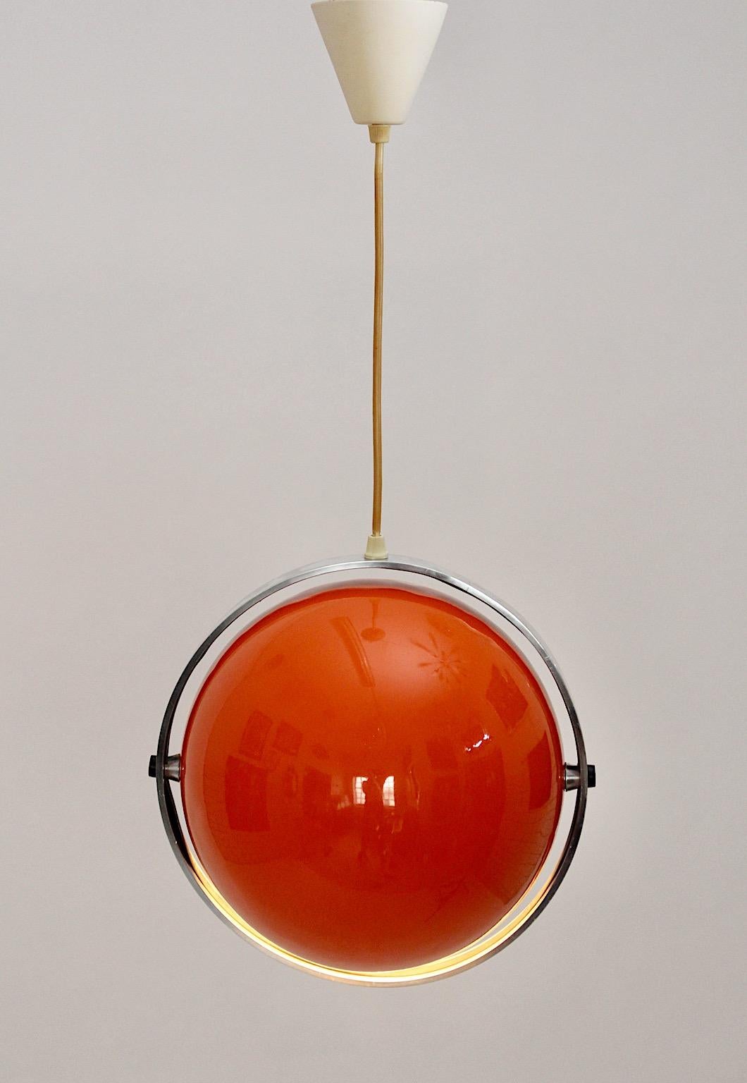 Space Age Vintage Orange Metal Chandelier Pendant Brylle Jacobsen 1970s, Denmark For Sale 2