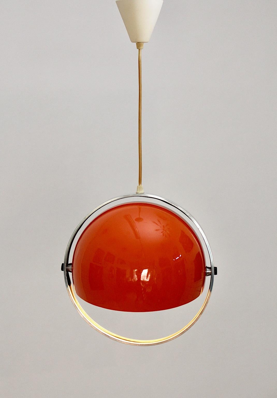 Space Age Vintage Orange Metal Chandelier Pendant Brylle Jacobsen 1970s, Denmark For Sale 3