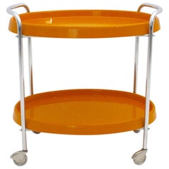 Space Age Vintage Carrito de Bar de Plástico Naranja Cromado, Años 60
