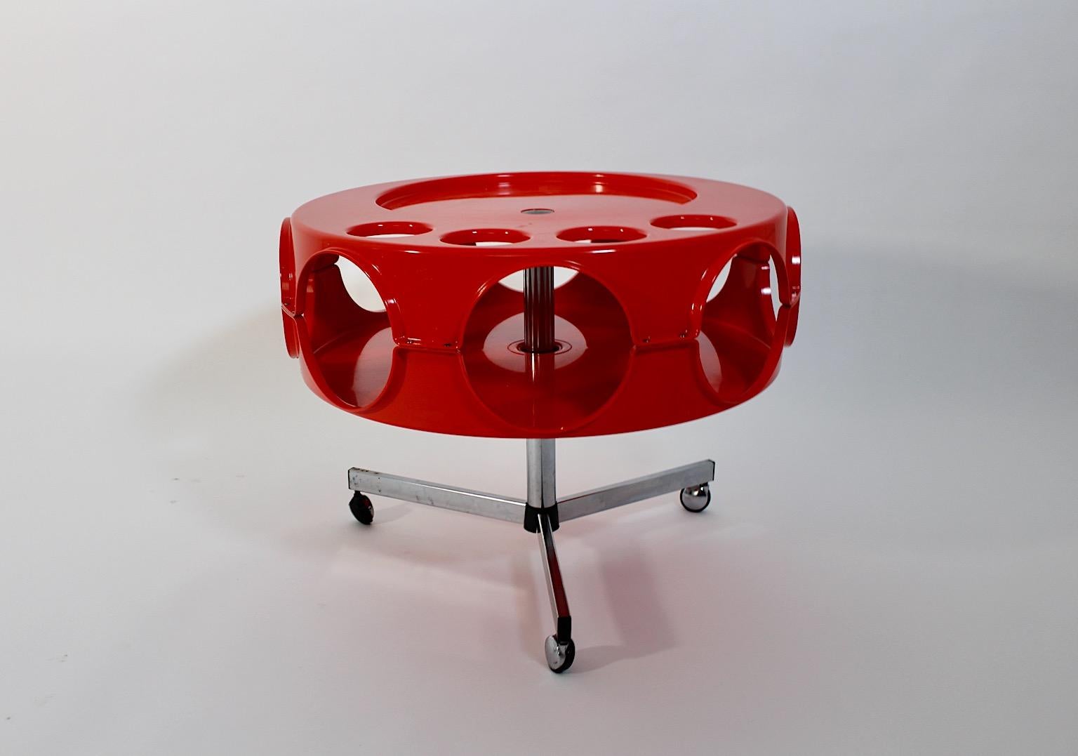 Space Age Vintage Orange Rotobar Bar Cart Sofa Table Curver 1971 Netherlands For Sale 3