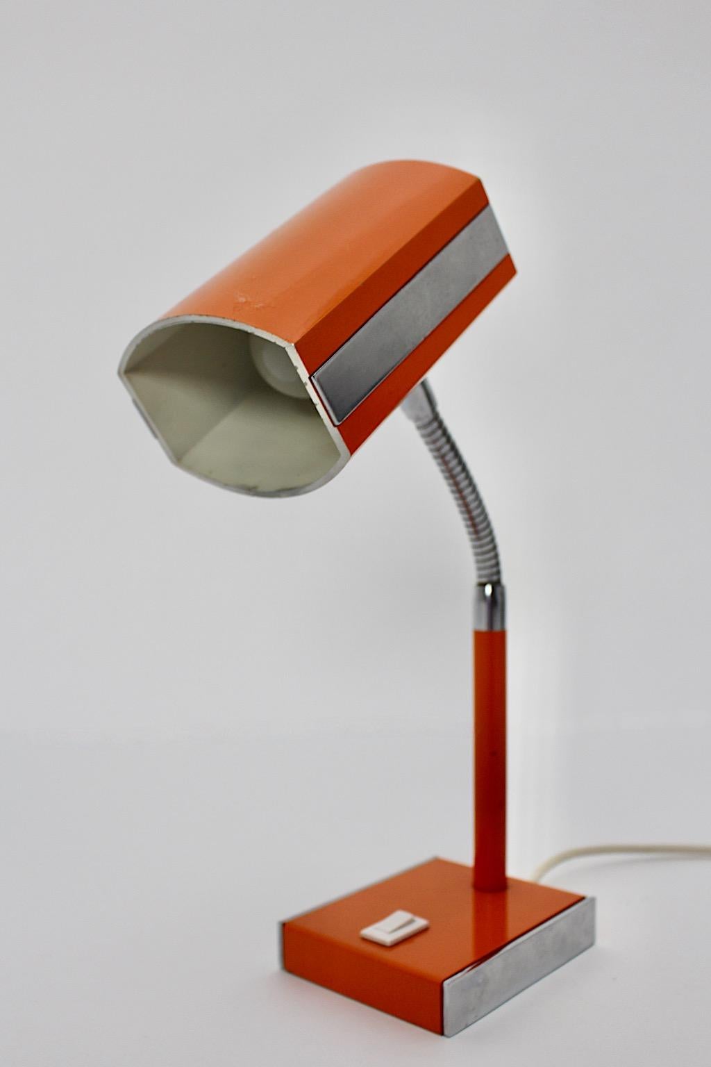 Space Age Vintage Orange Silver Metal Desk Lamp 1960s Germany For Sale 4