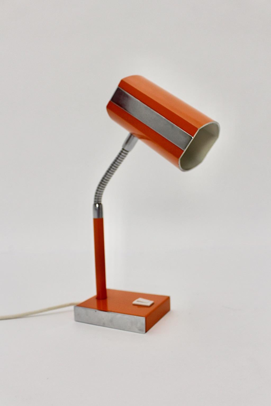 Space Age Vintage Orange Silver Metal Desk Lamp 1960s Germany For Sale 5