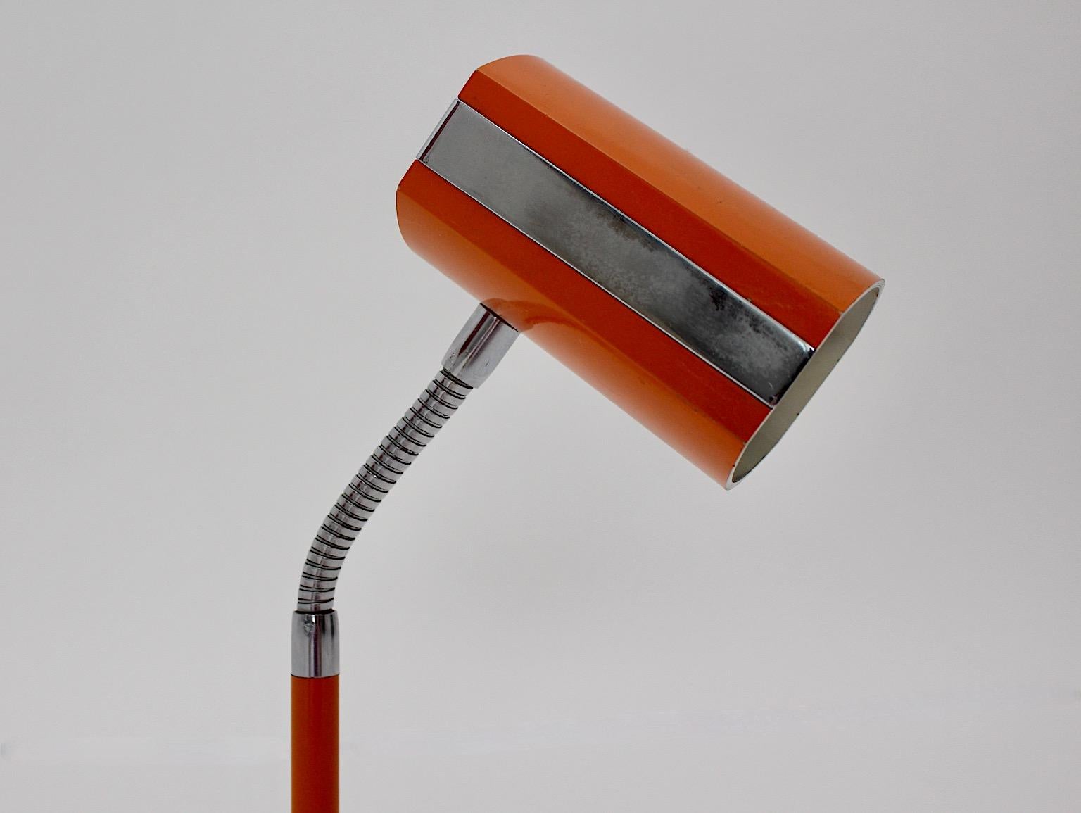 Space Age Vintage Orange Silver Metal Desk Lamp 1960s Germany For Sale 6