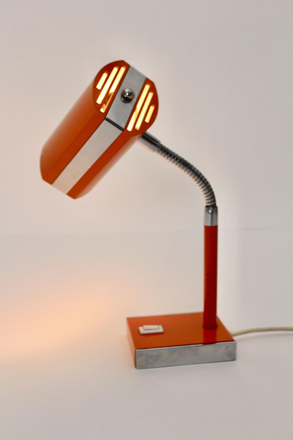 Space Age Vintage Orange Silver Metal Desk Lamp 1960s Germany In Good Condition For Sale In Vienna, AT