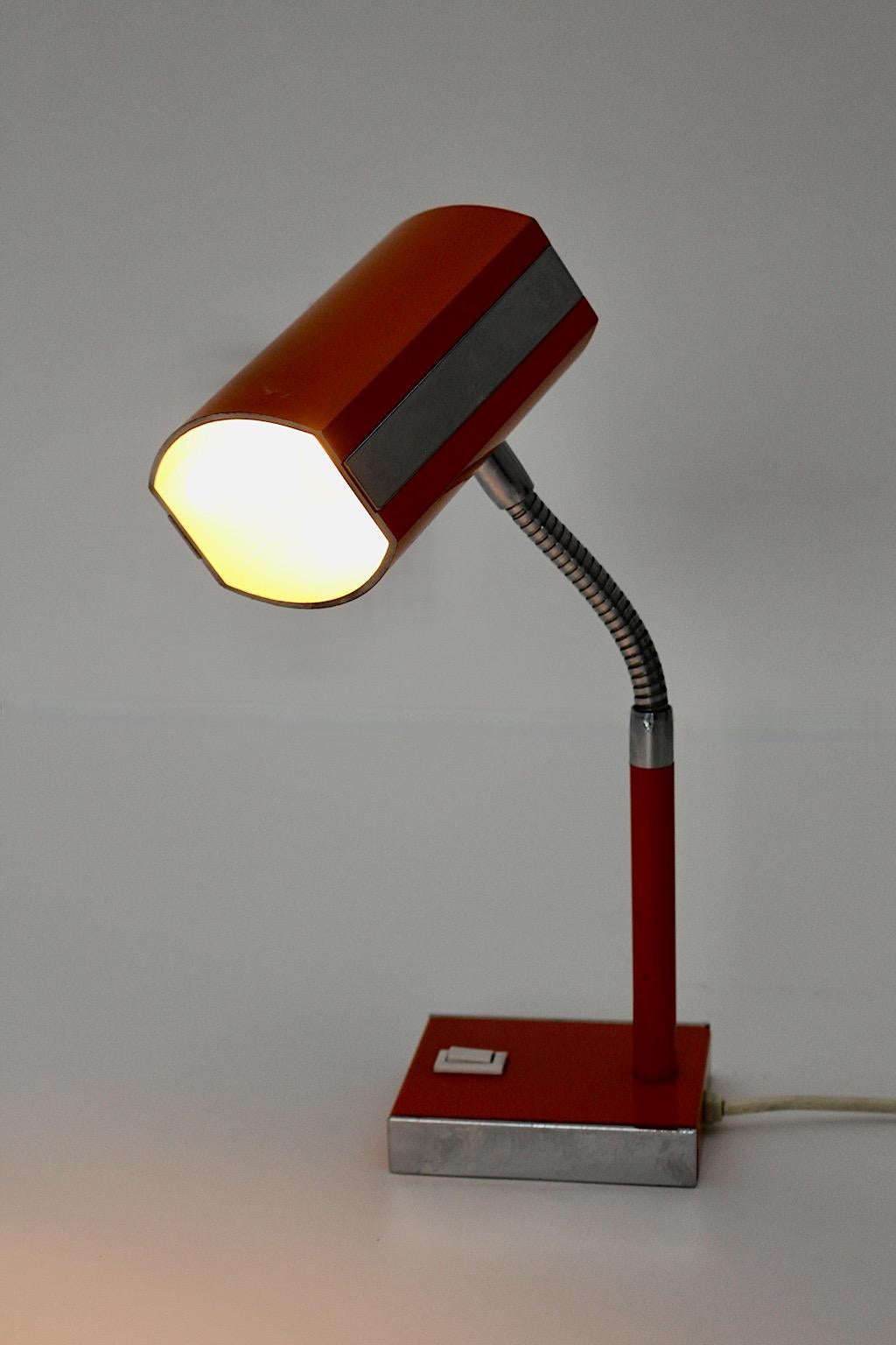 Mid-20th Century Space Age Vintage Orange Silver Metal Desk Lamp 1960s Germany For Sale
